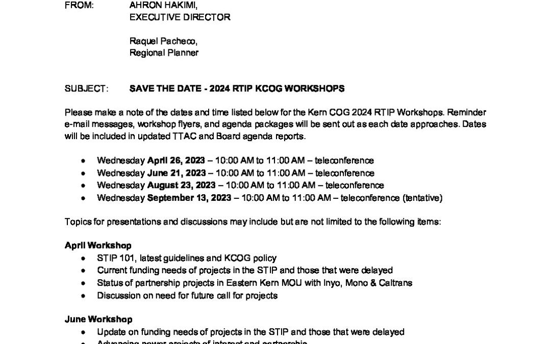 03 01 23 KCOG 2022 RTIP WORKSHOPS SAVE THE DATE